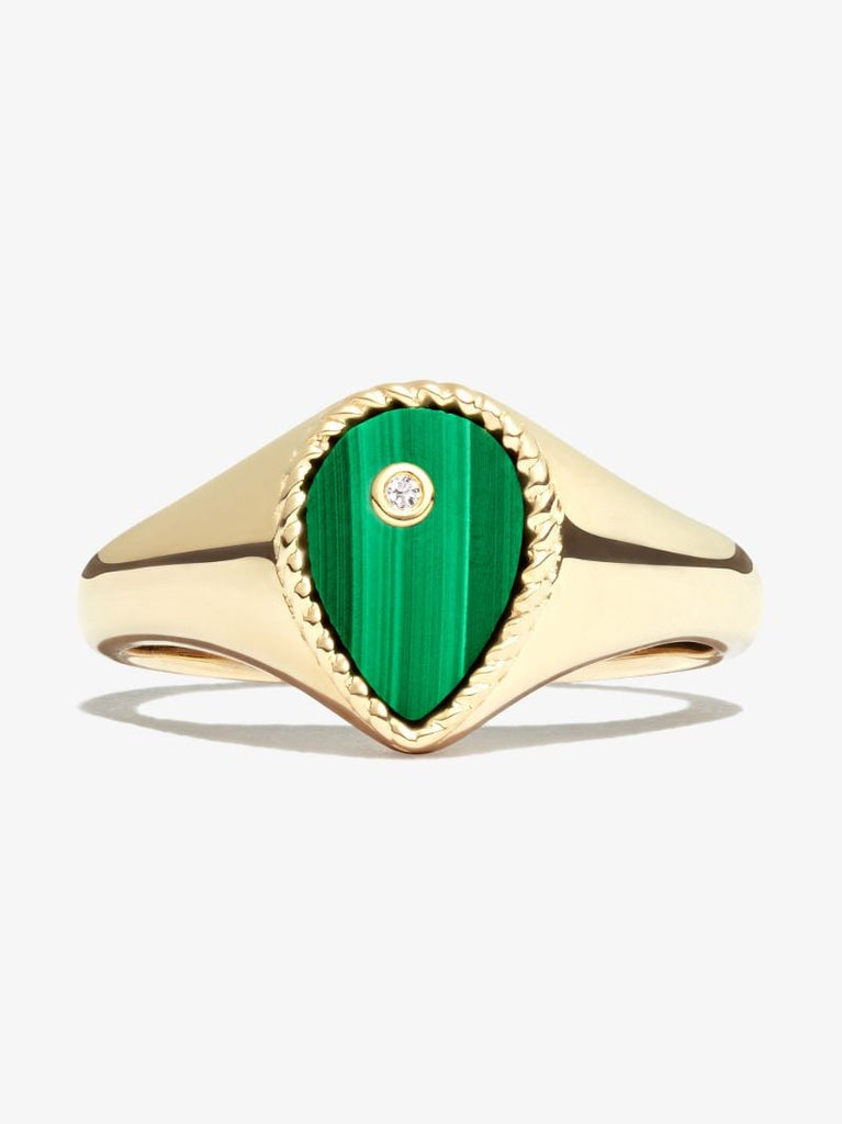 9k Yellow Gold Malachite Diamond Mini Signet Ring