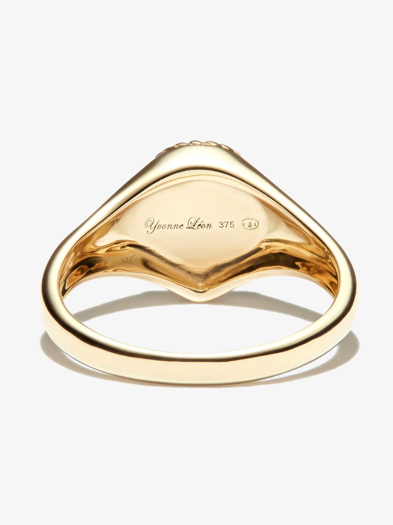 9k Yellow Gold Malachite Diamond Mini Signet Ring