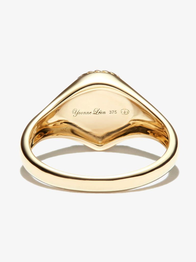 9k Yellow Gold Malachite Diamond Mini Signet Ring