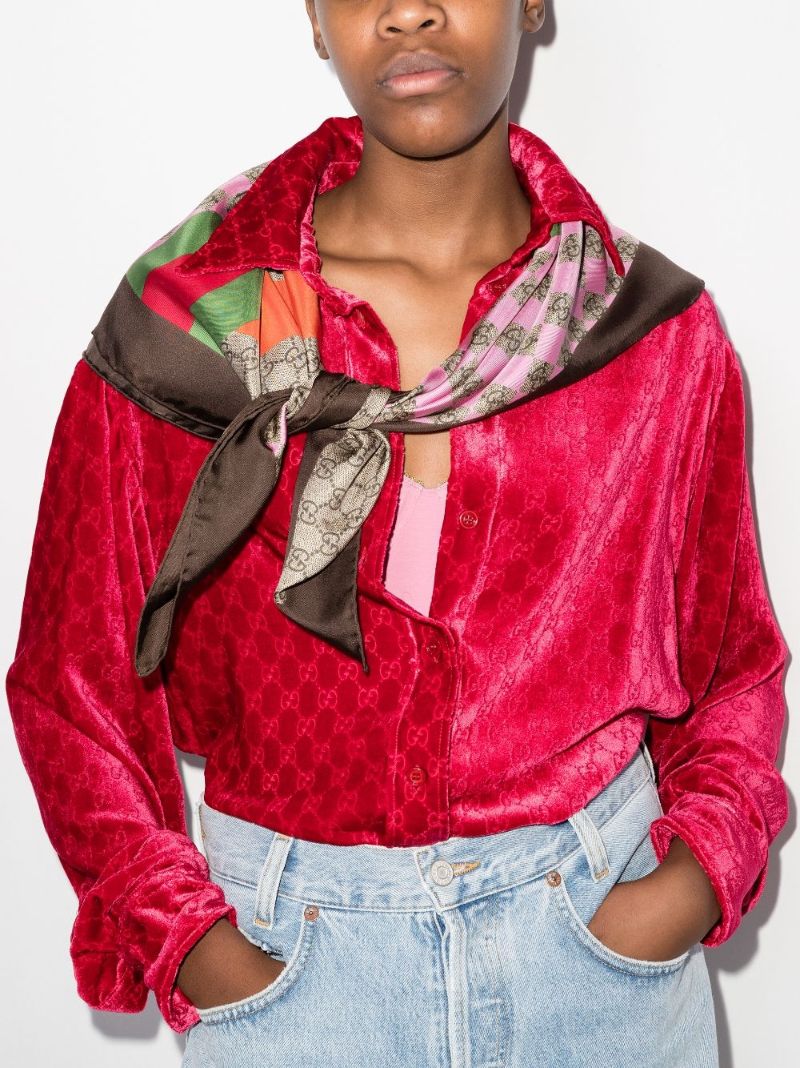 Brown Gg Monogram Silk Scarf