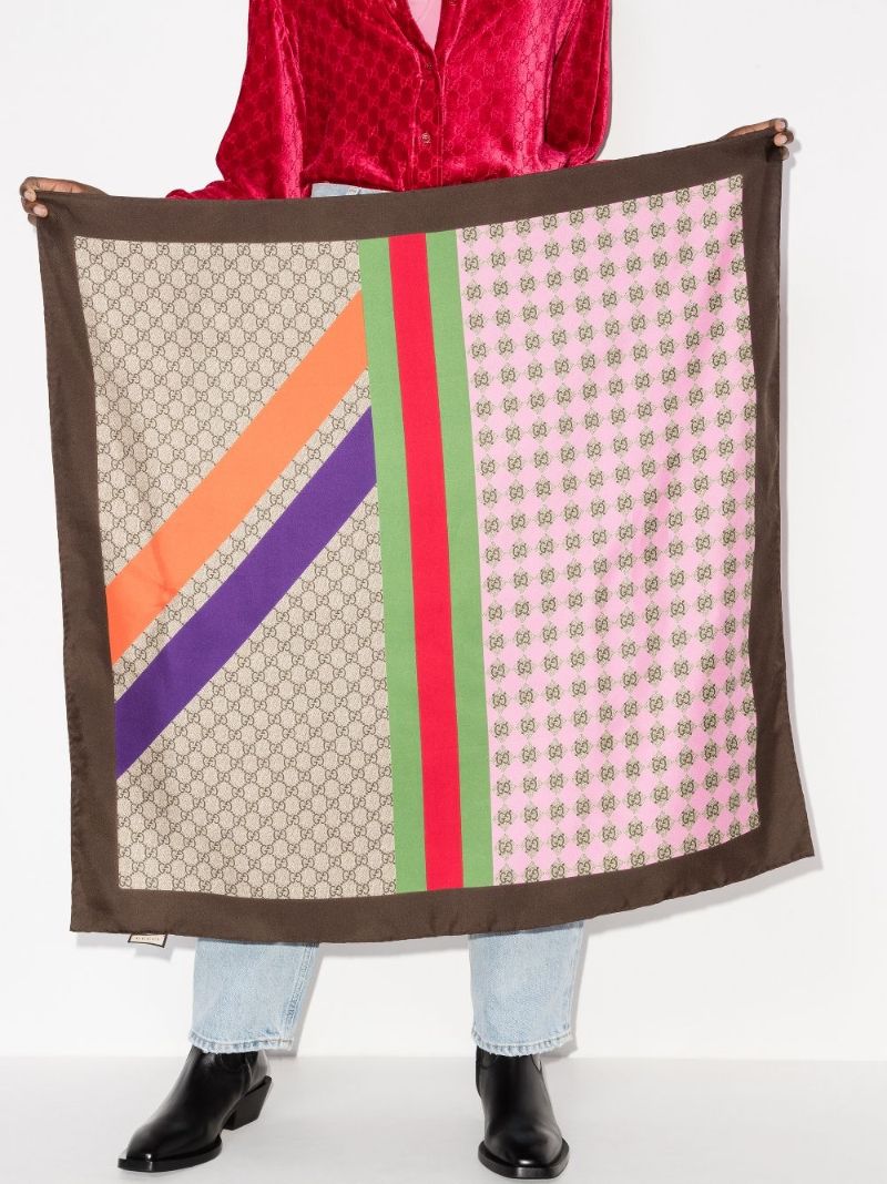 Brown Gg Monogram Silk Scarf