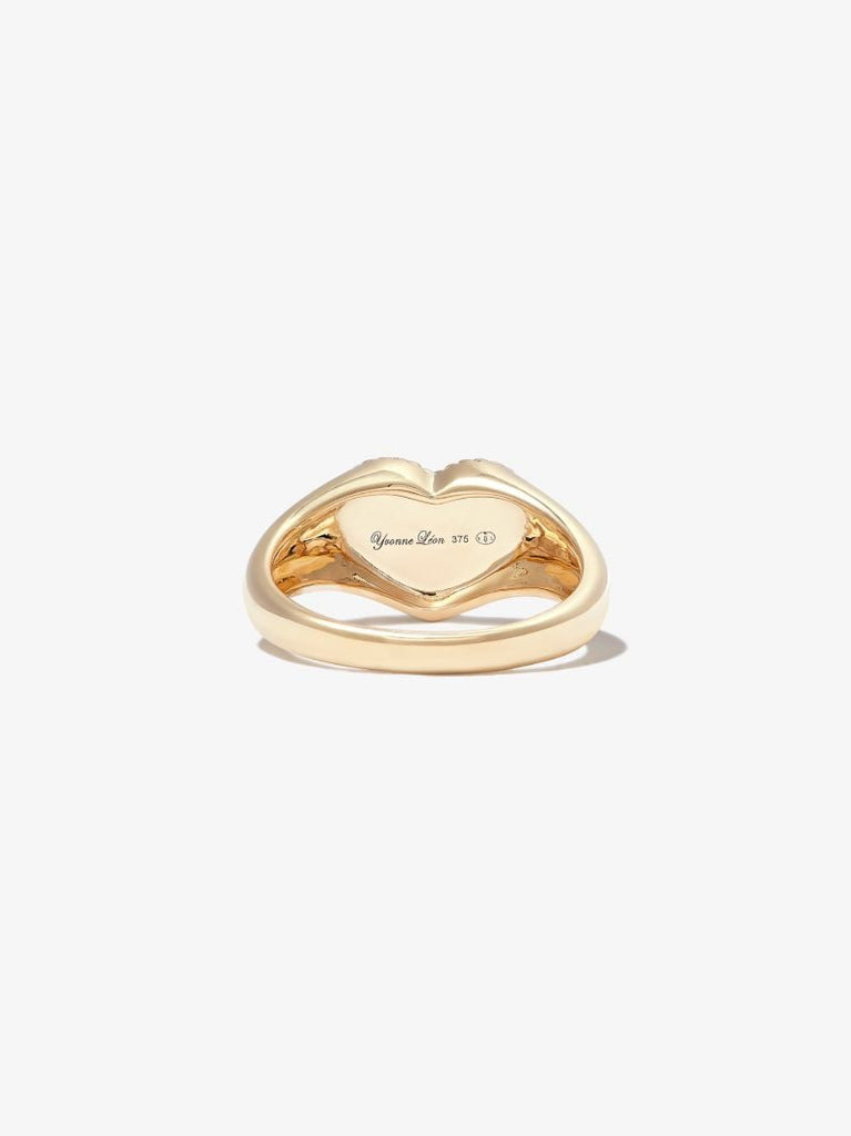 9k Yellow Gold Heart Diamond Mini Signet Ring