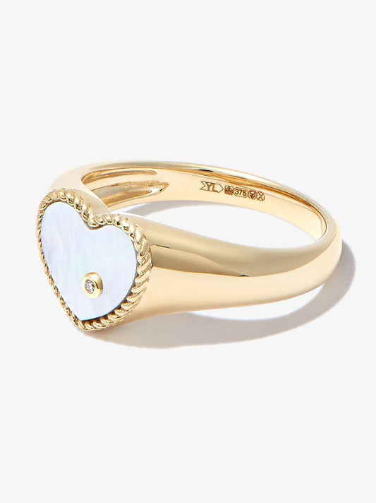 9k Yellow Gold Heart Diamond Mini Signet Ring