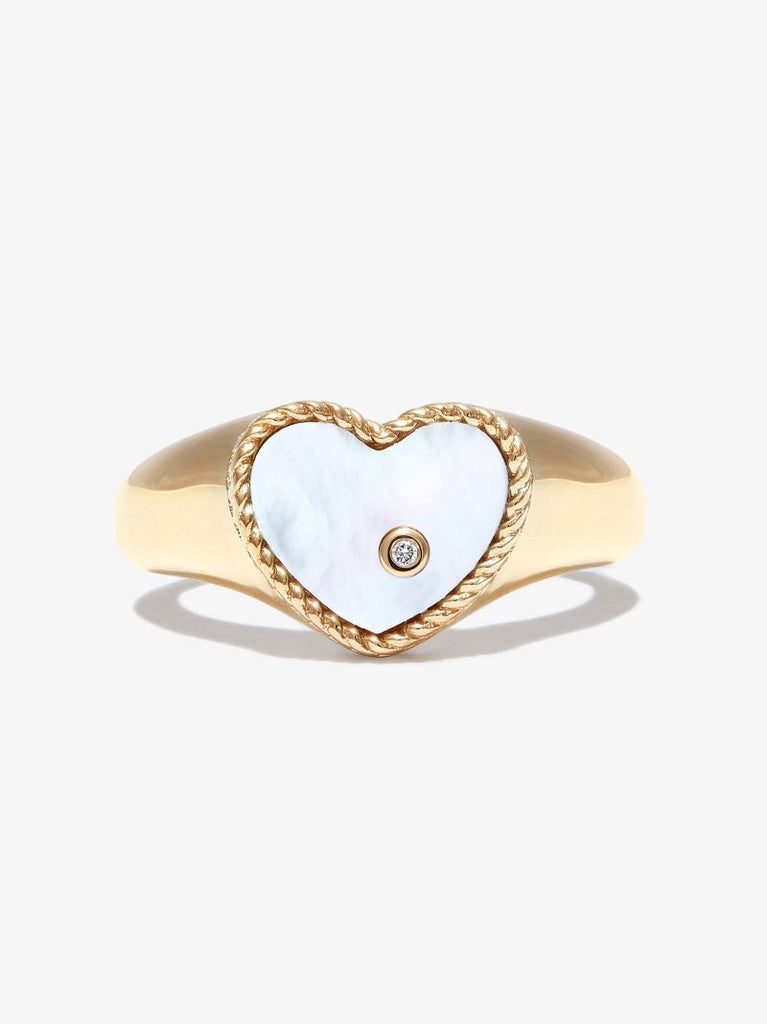 9k Yellow Gold Heart Diamond Mini Signet Ring