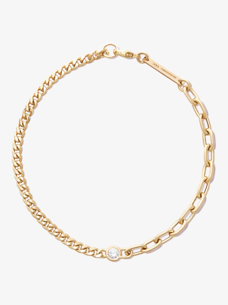 14k Yellow Gold Mixed Chain Diamond Bracelet