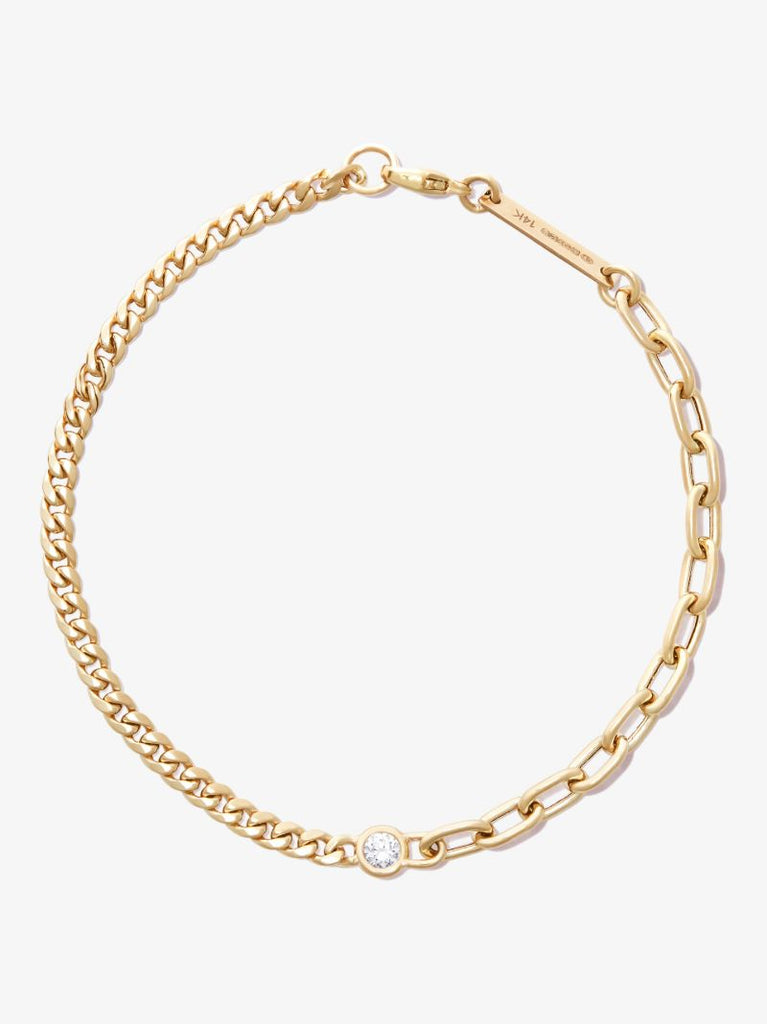 14k Yellow Gold Mixed Chain Diamond Bracelet