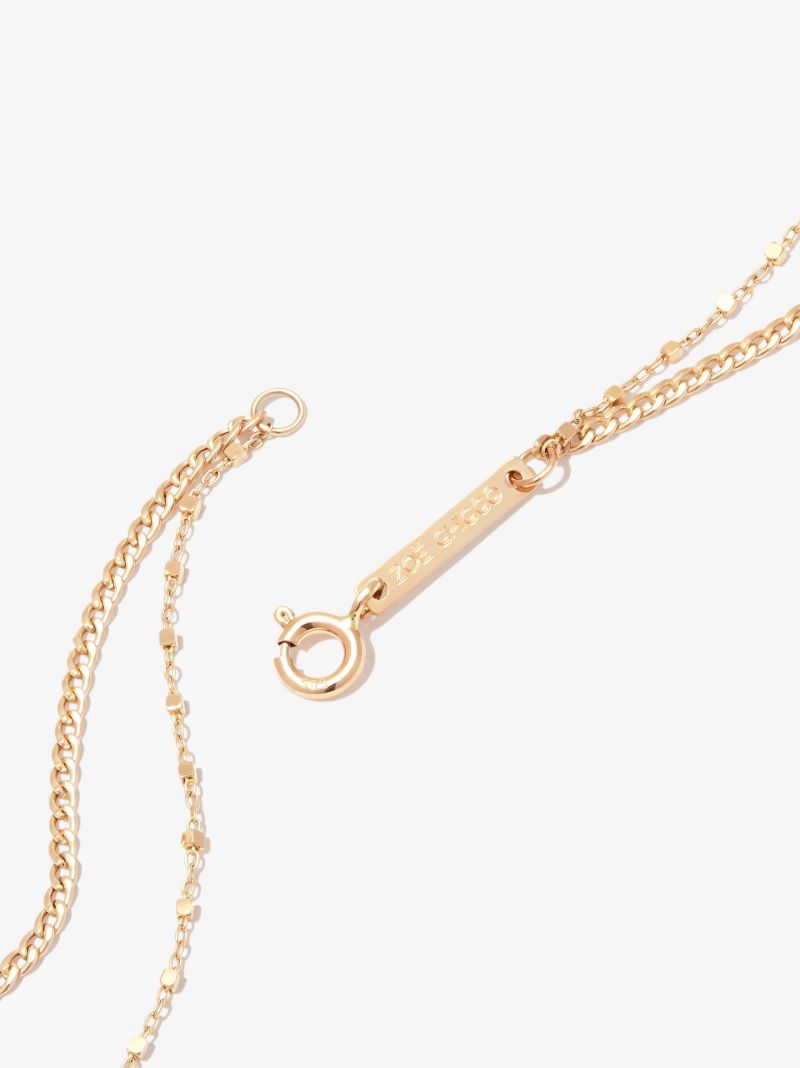 14k Yellow Gold Square Bead Double Chain Necklace