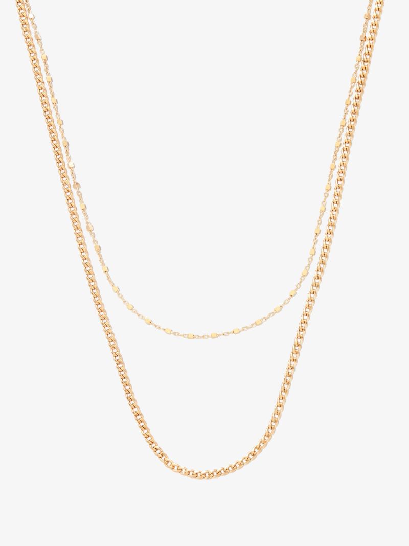 14k Yellow Gold Square Bead Double Chain Necklace