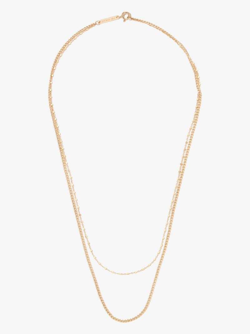 14k Yellow Gold Square Bead Double Chain Necklace