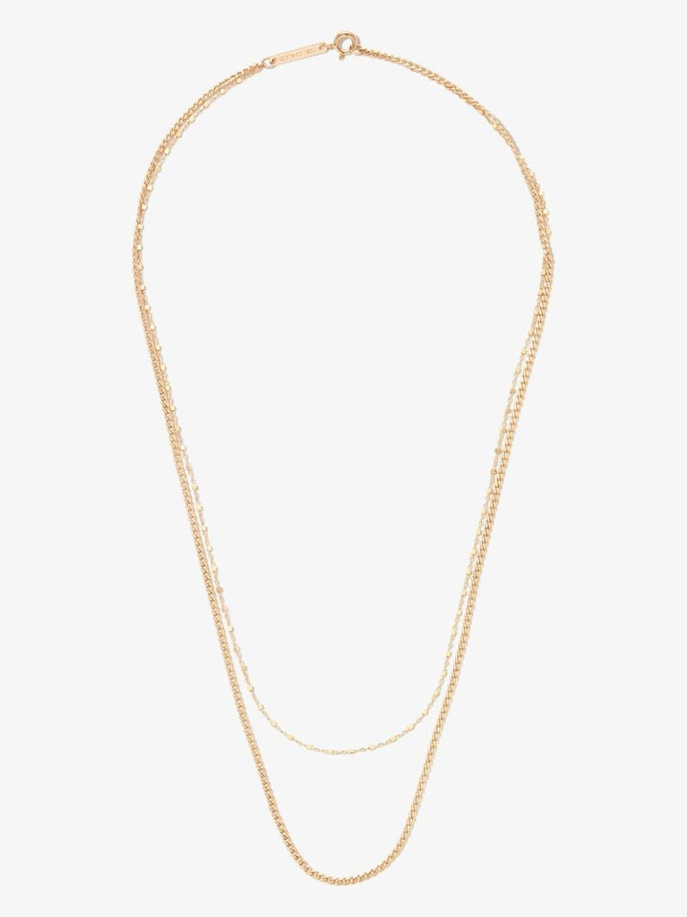 14k Yellow Gold Square Bead Double Chain Necklace