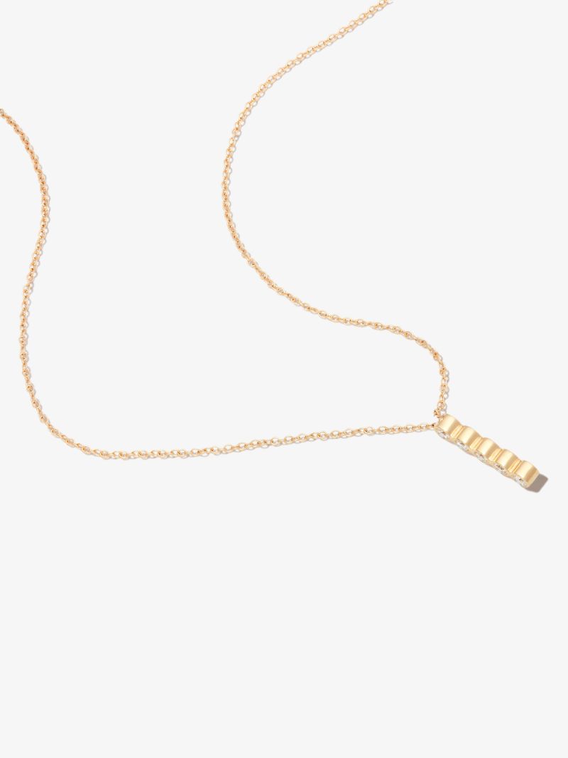 14k Yellow Gold Five Diamond Bar Necklace