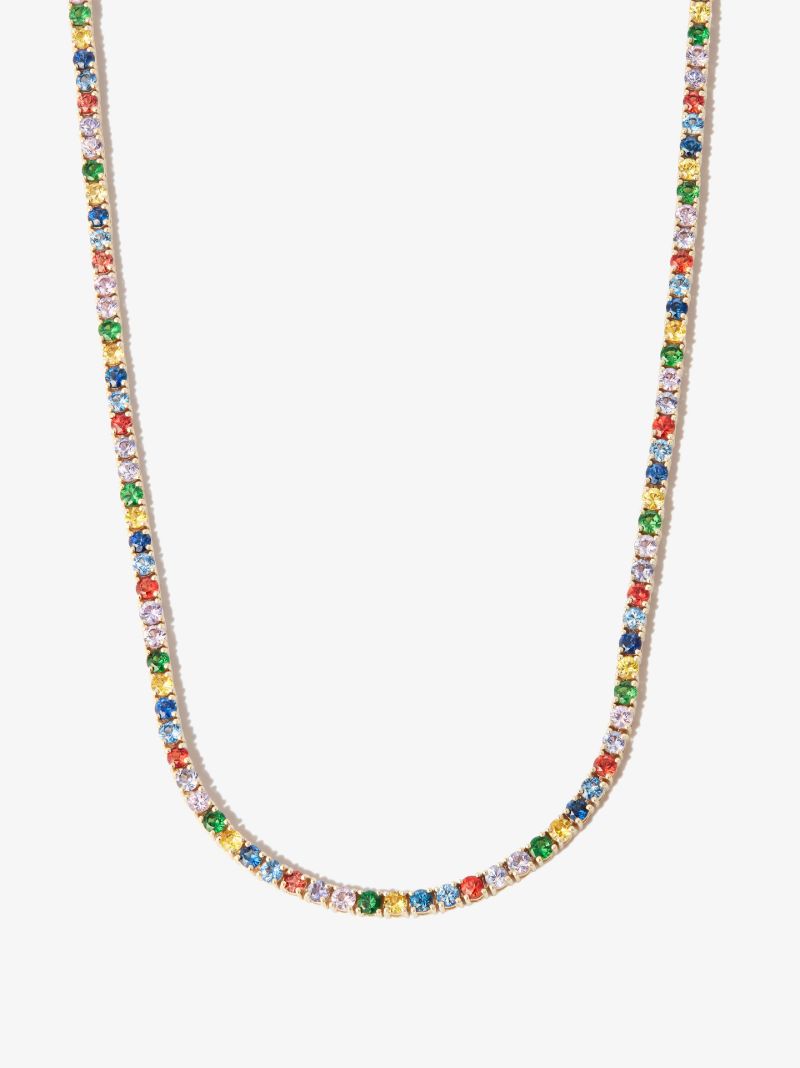 14k Yellow Gold Rainbow Sapphire Tennis Necklace