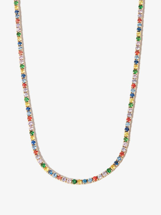 14k Yellow Gold Rainbow Sapphire Tennis Necklace
