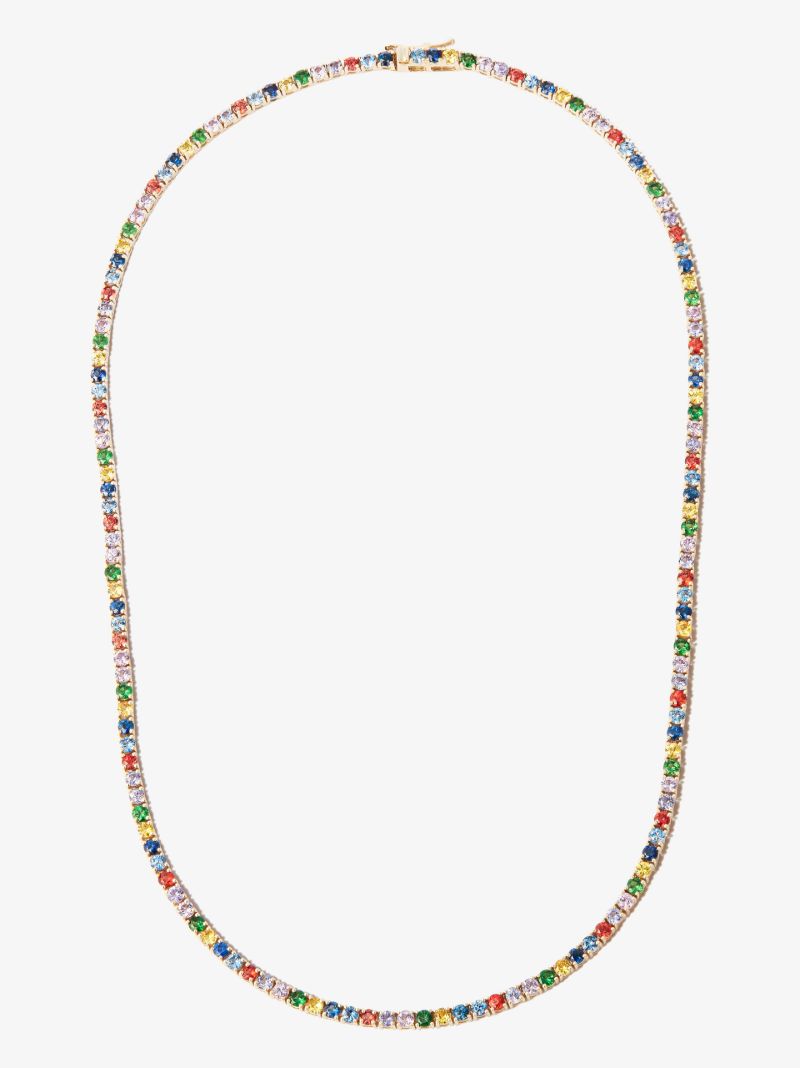 14k Yellow Gold Rainbow Sapphire Tennis Necklace