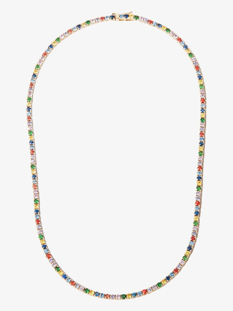 14k Yellow Gold Rainbow Sapphire Tennis Necklace
