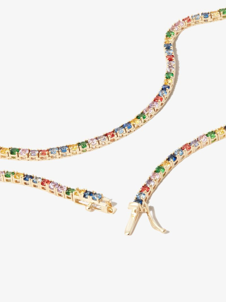 14k Yellow Gold Rainbow Sapphire Tennis Necklace