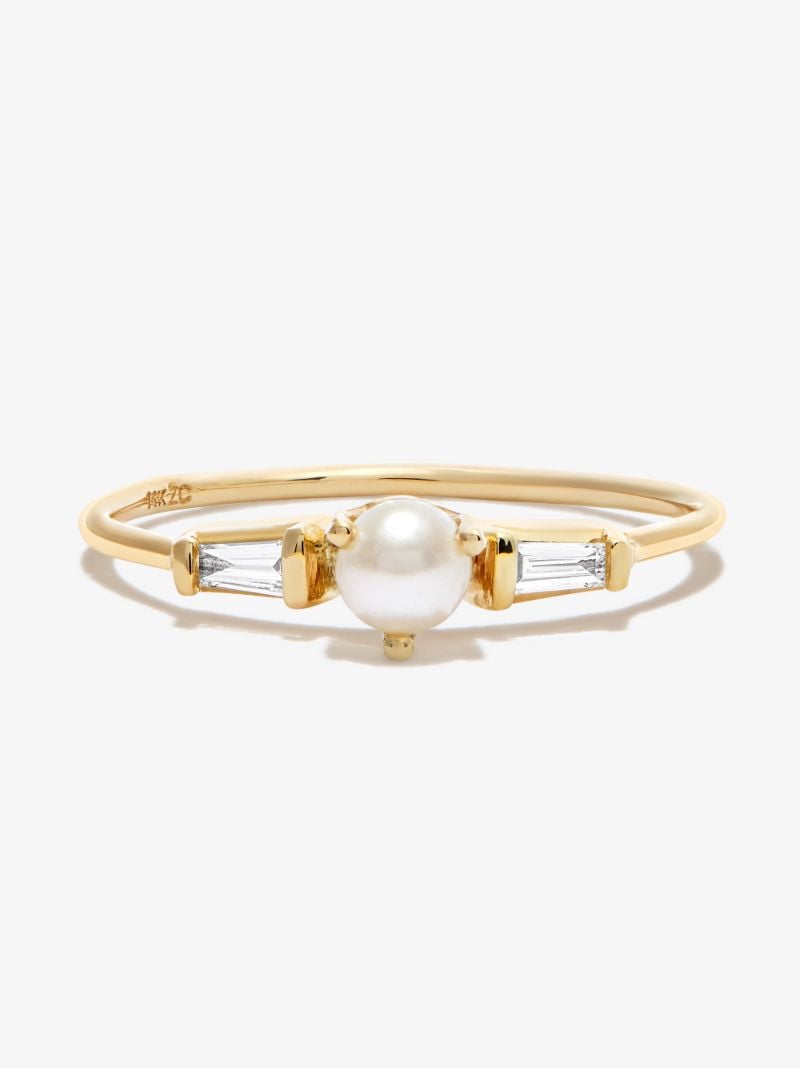 14k Yellow Gold Pearl Diamond Ring