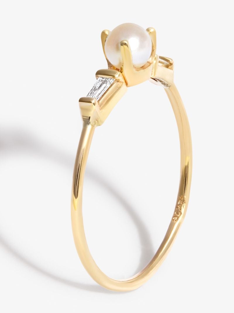 14k Yellow Gold Pearl Diamond Ring
