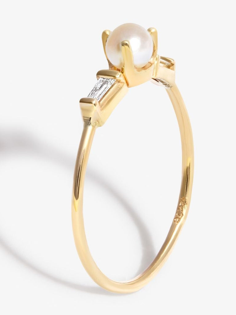 14k Yellow Gold Pearl Diamond Ring