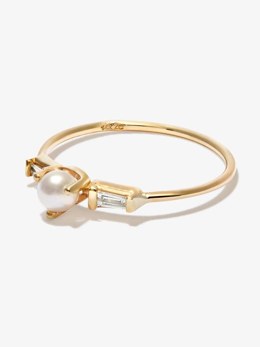 14k Yellow Gold Pearl Diamond Ring