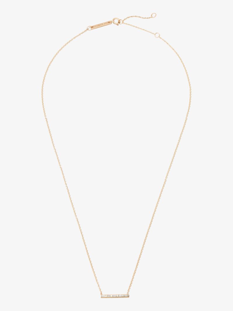 14k Yellow Gold Baguette Five Diamond Bar Necklace