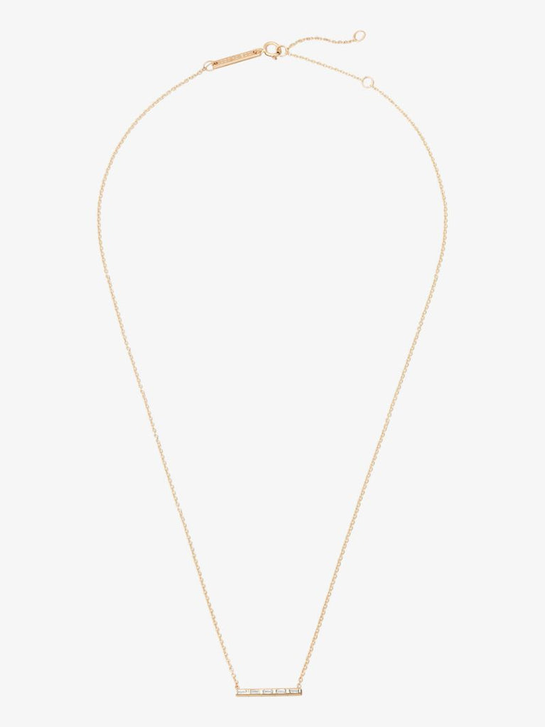 14k Yellow Gold Baguette Five Diamond Bar Necklace
