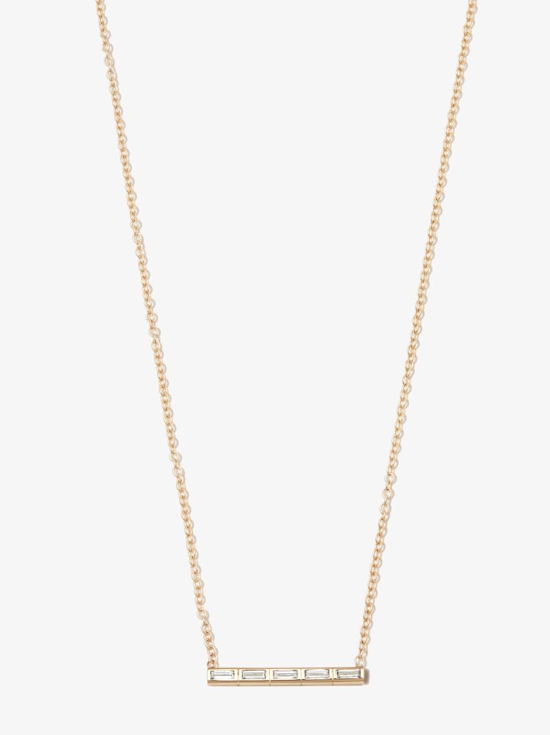 14k Yellow Gold Baguette Five Diamond Bar Necklace