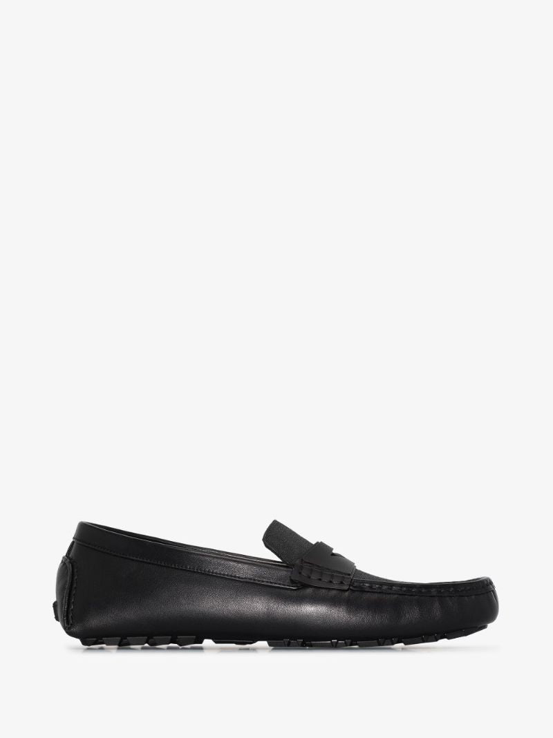 Black Ff Logo Leather Loafers