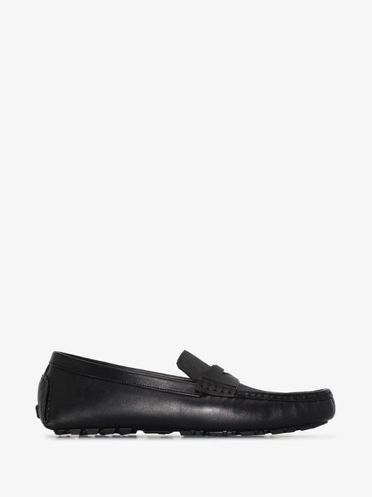 Black Ff Logo Leather Loafers