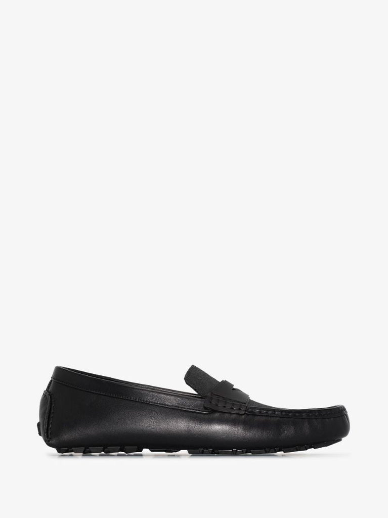 Black Ff Logo Leather Loafers