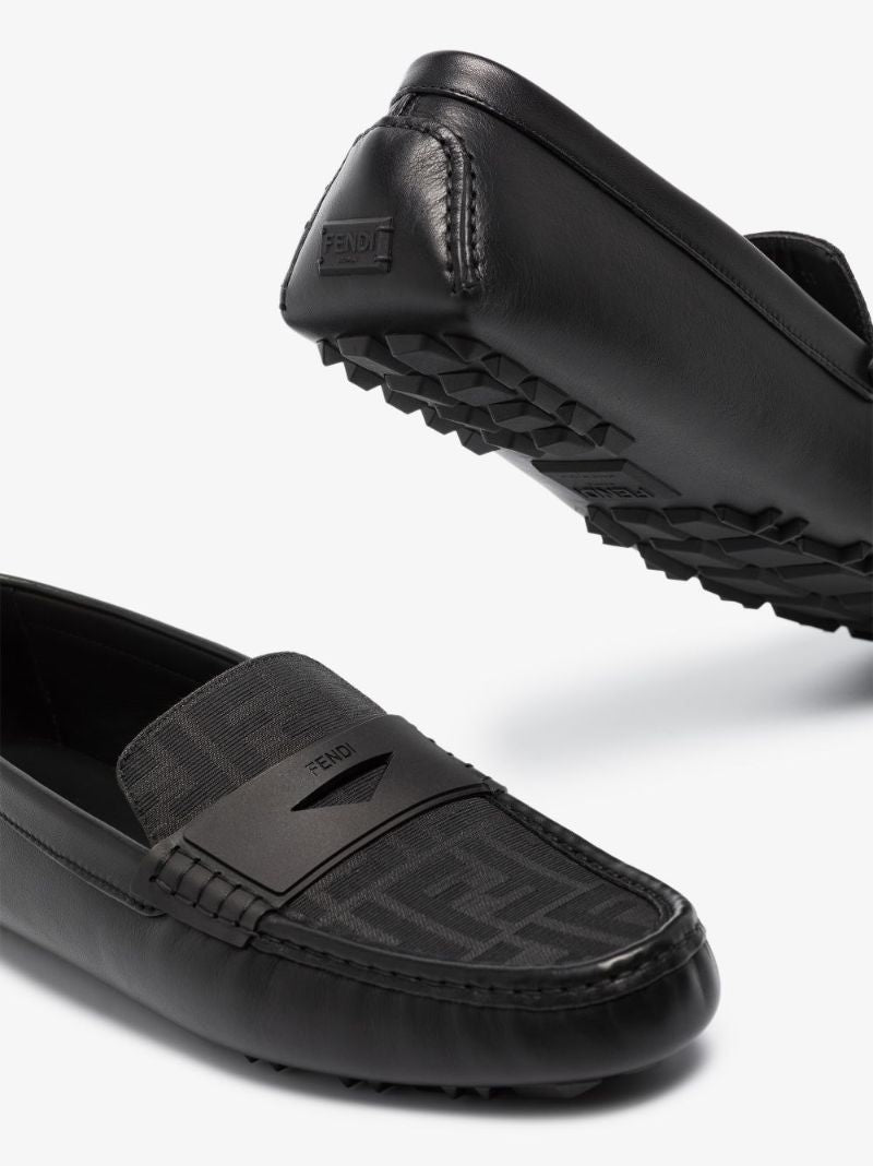 Black Ff Logo Leather Loafers