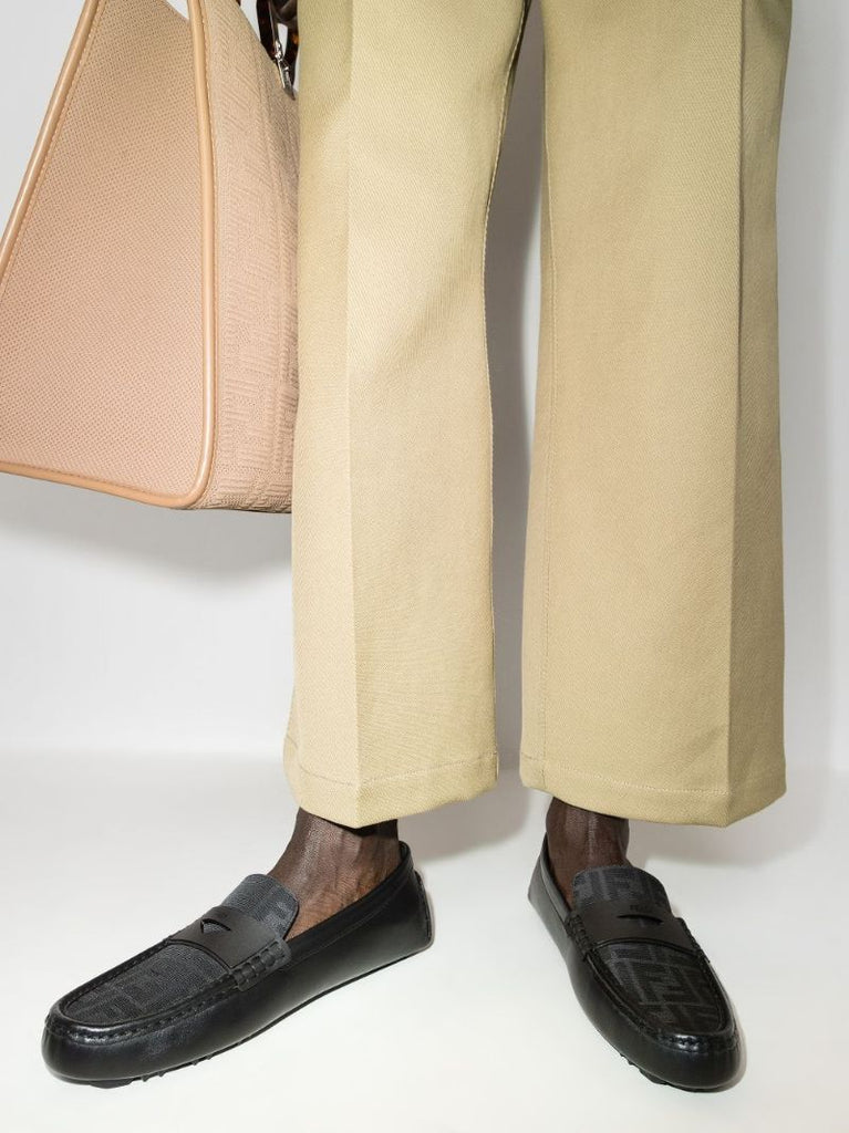 Black Ff Logo Leather Loafers