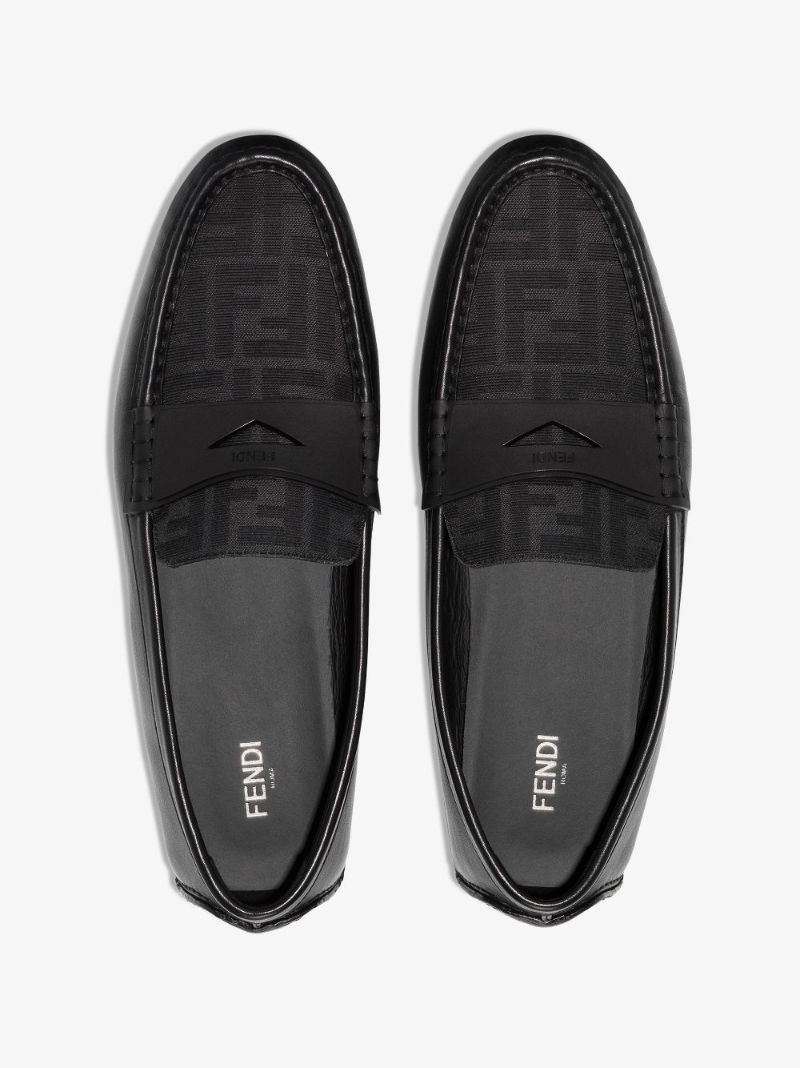 Black Ff Logo Leather Loafers