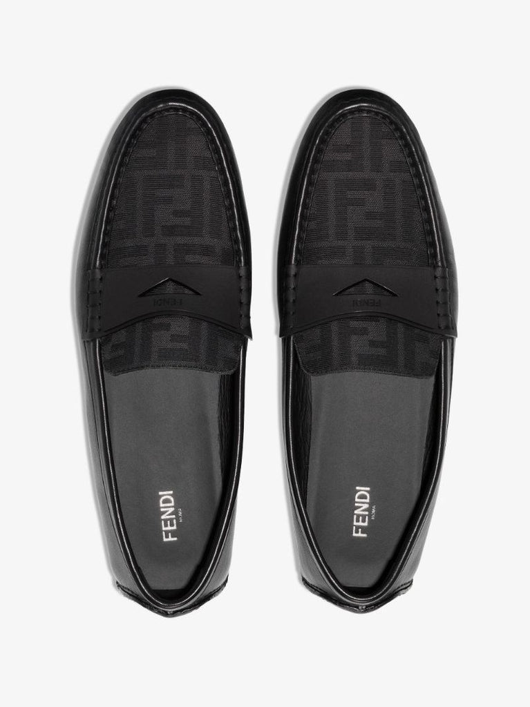 Black Ff Logo Leather Loafers