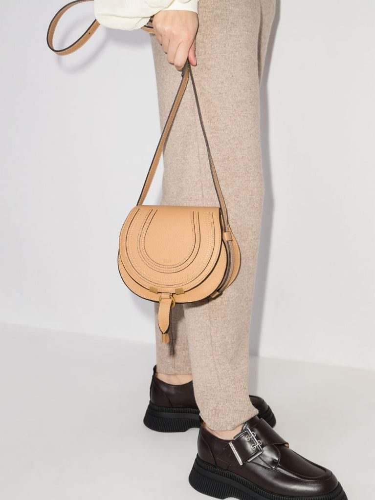 Neutral Marcie Mini Leather Saddle Bag