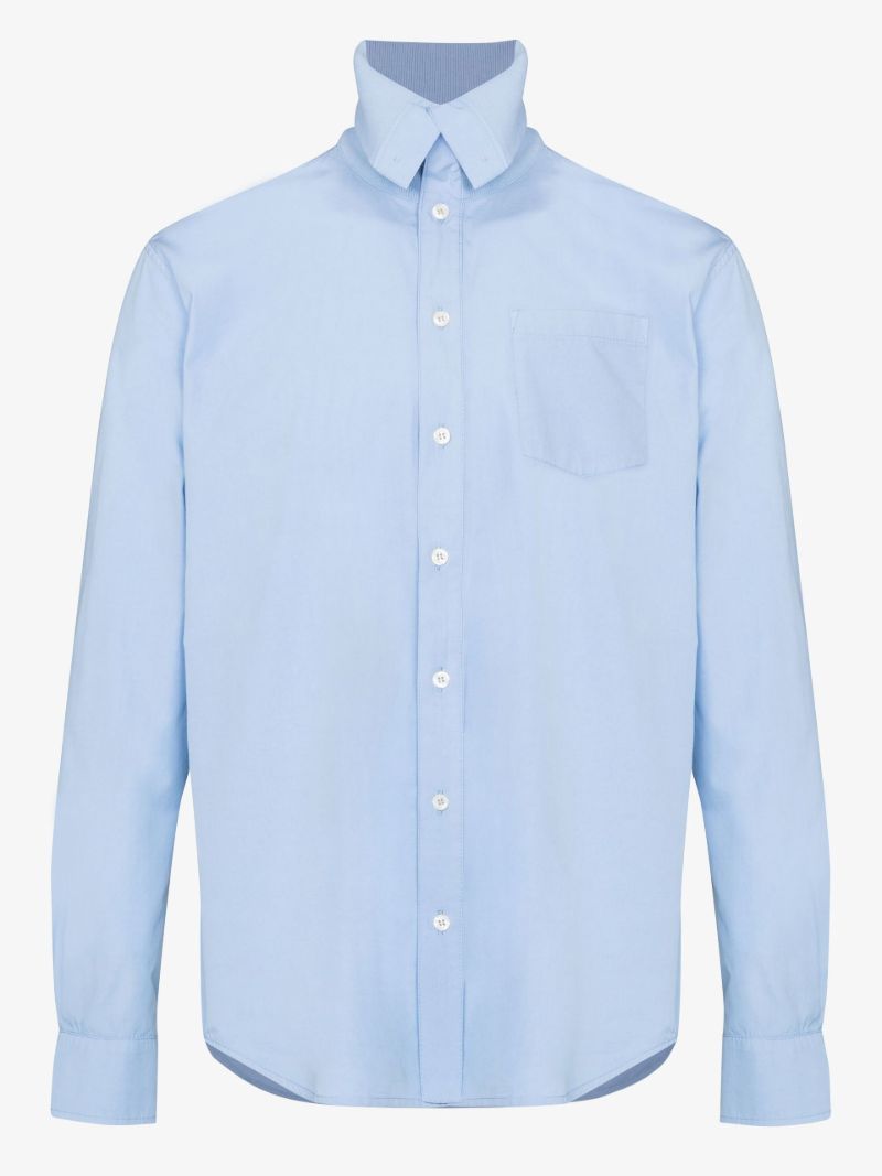 Ribbed Collar Cotton Shirt