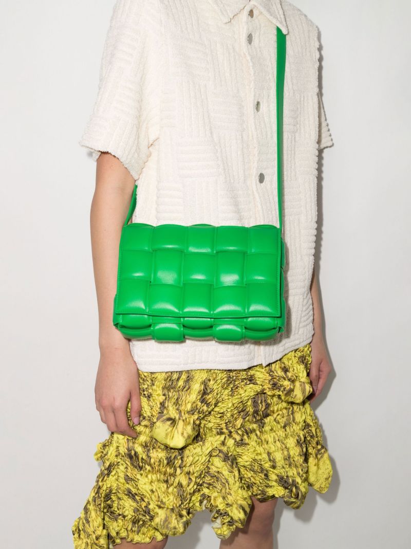 Green Padded Cassette Leather Cross Body Bag