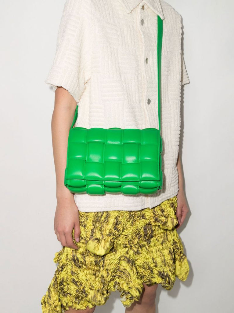 Green Padded Cassette Leather Cross Body Bag
