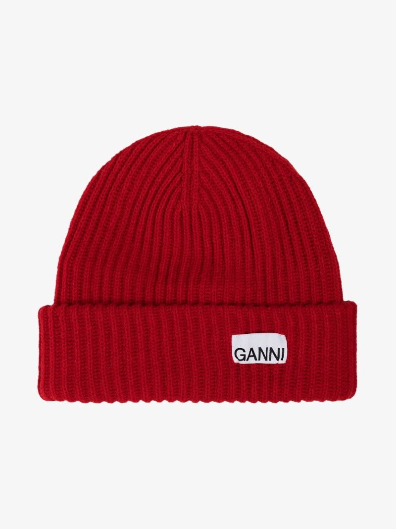 Red Logo Ribbed Beanie Hat