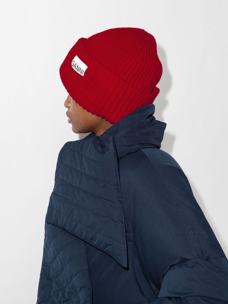 Red Logo Ribbed Beanie Hat