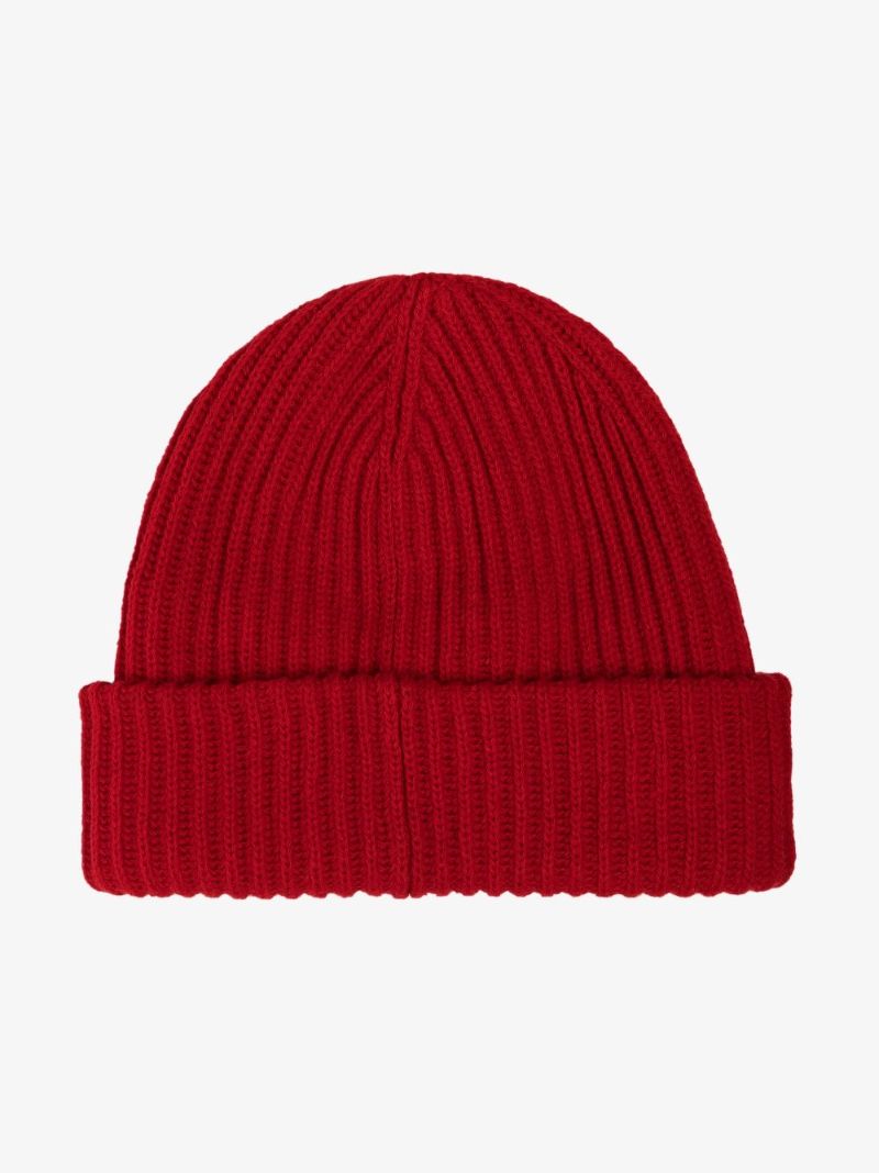 Red Logo Ribbed Beanie Hat