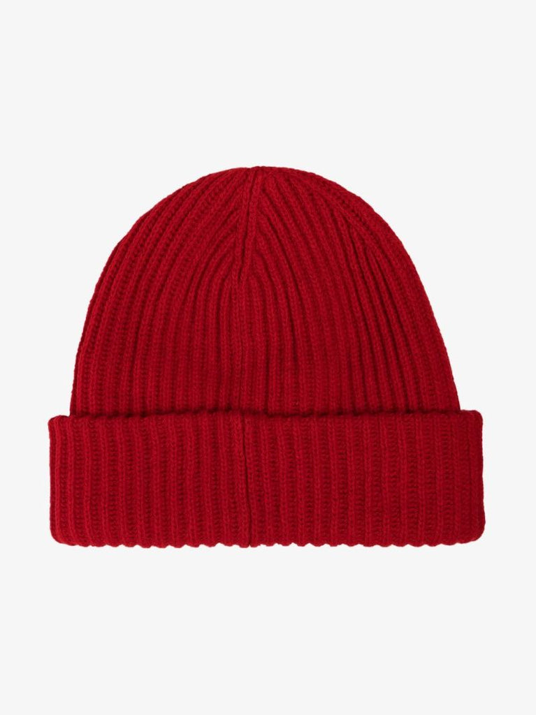 Red Logo Ribbed Beanie Hat
