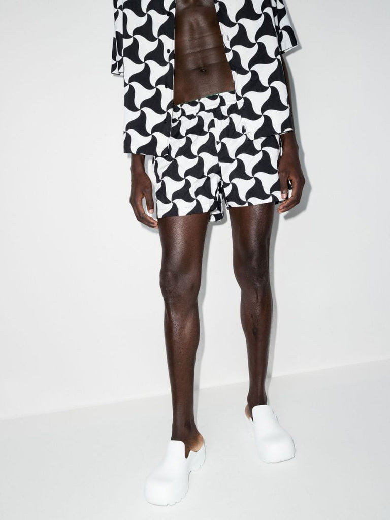 Black Quilted Printed Swim Shorts