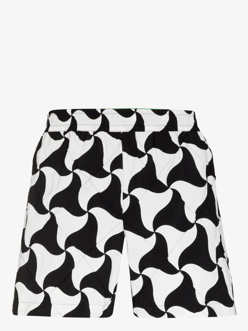 Black Quilted Printed Swim Shorts