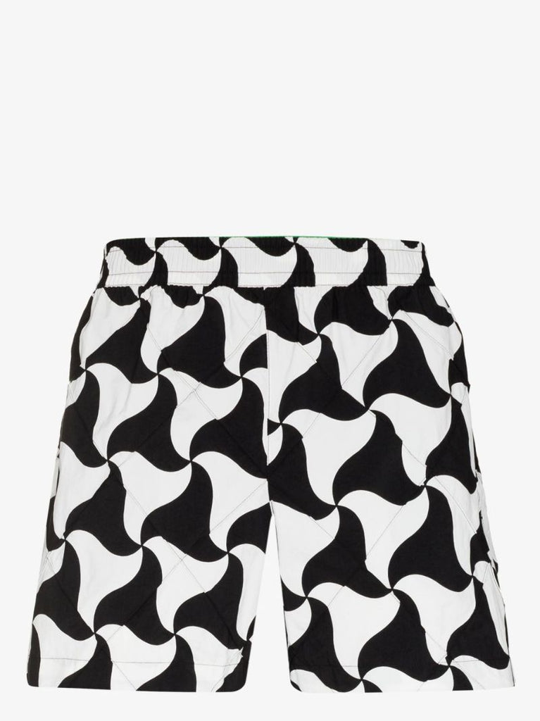 Black Quilted Printed Swim Shorts