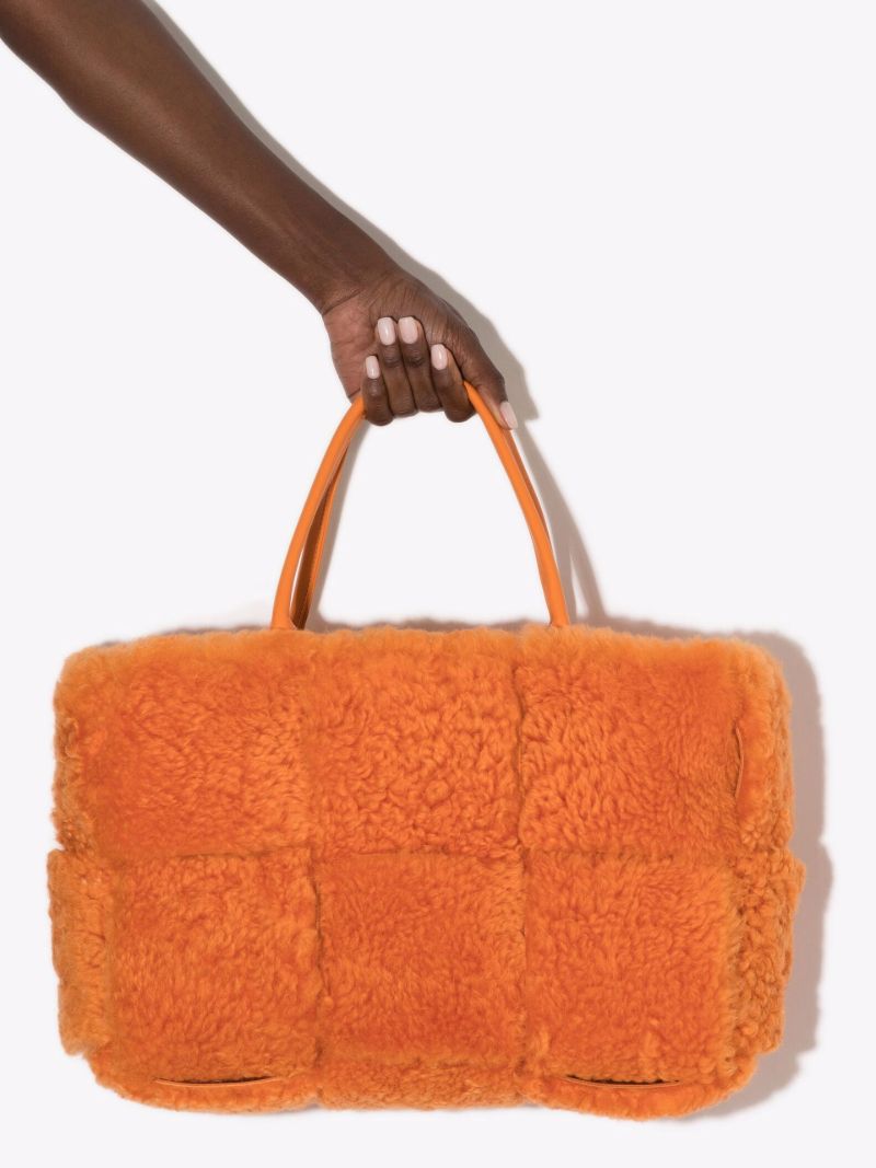Orange Arco Shearling Tote Bag