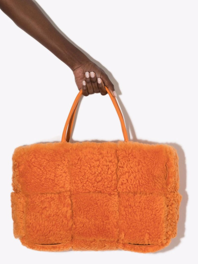 Orange Arco Shearling Tote Bag