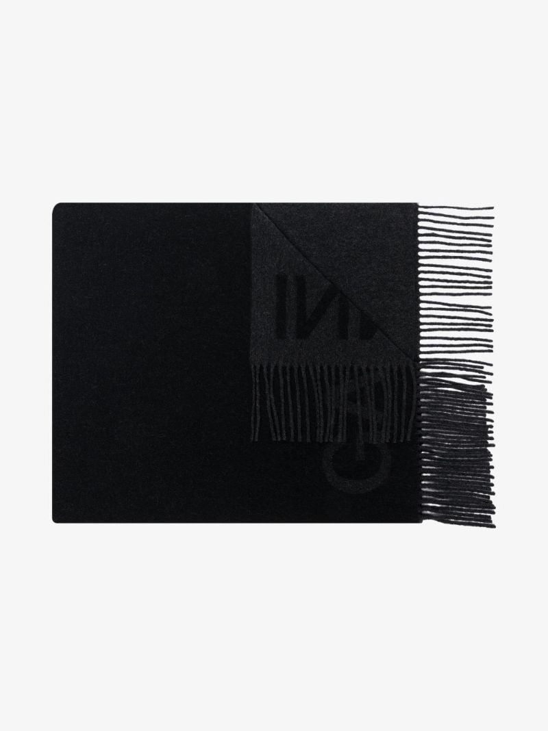Black Intarsia Logo Fringed Scarf