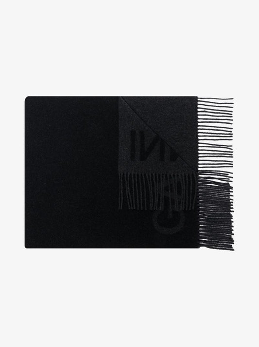Black Intarsia Logo Fringed Scarf