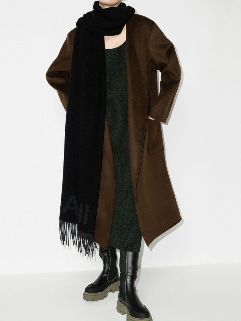Black Logo Recycled Wool Scarf